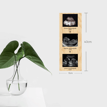 Cargar imagen en el visor de la galería, Medidas de print para bebe con ultrasonidos impresos sobre madera
